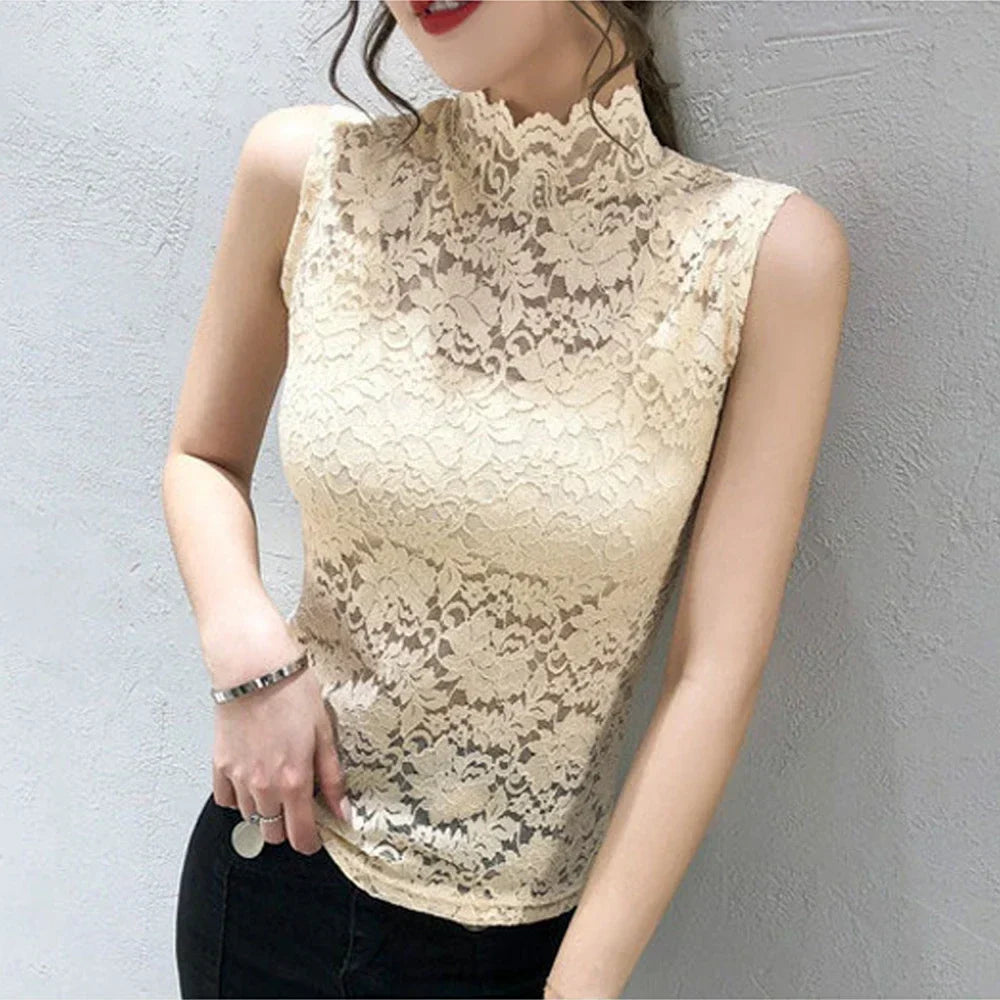 Elegant Women's Floral Lace Tank Tops T Shirt With Elastic Sleeveless Red Black White S-XL Stretch Rose Lace Camisole For Girls