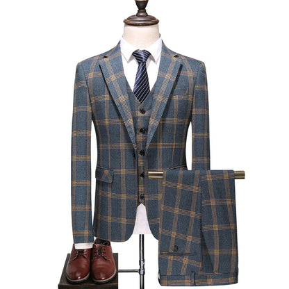 27 Colors ( Blazer + Vest + Pants ) Boutique Fashion Plaid Formal Office Business Mens Suit Three Pieces Groom's Wedding Dress