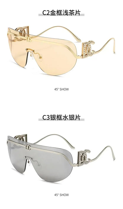 New Luxury Oversized Shield Sunglasses 2026 Gold Metal Brand Gradient Lens Sun Glasses UV400 Protection Trendy Shades Sunglass
