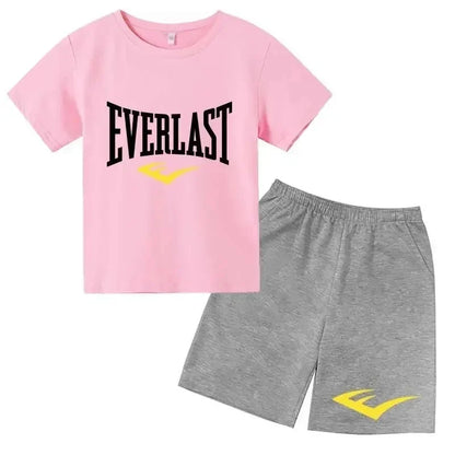 Kids Summer Leisure Simple Letter Print 2pcs O-neck Tees+Shorts Pants Sportsuits 2-13 Years Boys Girls Streetwear Children Sets