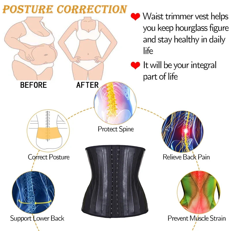 Latex Waist Trainer Corset Women Belly Slimming Belt Body Shaper 25 Steel Boned Waist Cincher Fajas Colombianas Shapewear