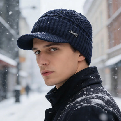 Unisex Warm Winter Hats Stylish Add Fur Lined Soft Beanie Cap With Brim Thick Winter Knitted Hats For Men & Women Dropshipping