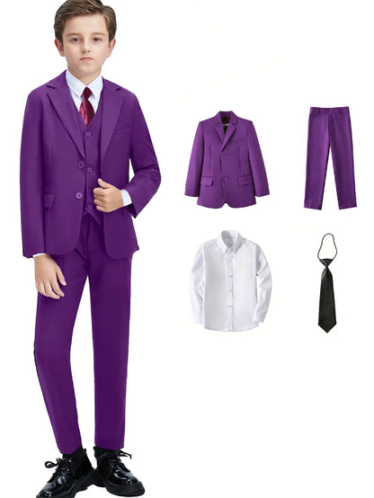 Boys Suit 4 Piece Jacket Pants Shirt Tie Bow Tie Random Wedding Birthday Party Gift Size 2-16Y Teens Suit Tuxedo