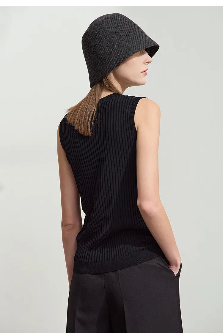 Women's Tank Top 2026 Summer New Straight Fit Sleeveless Solid Color Vest Versatile Basic Knitted Cami For Women 12622084