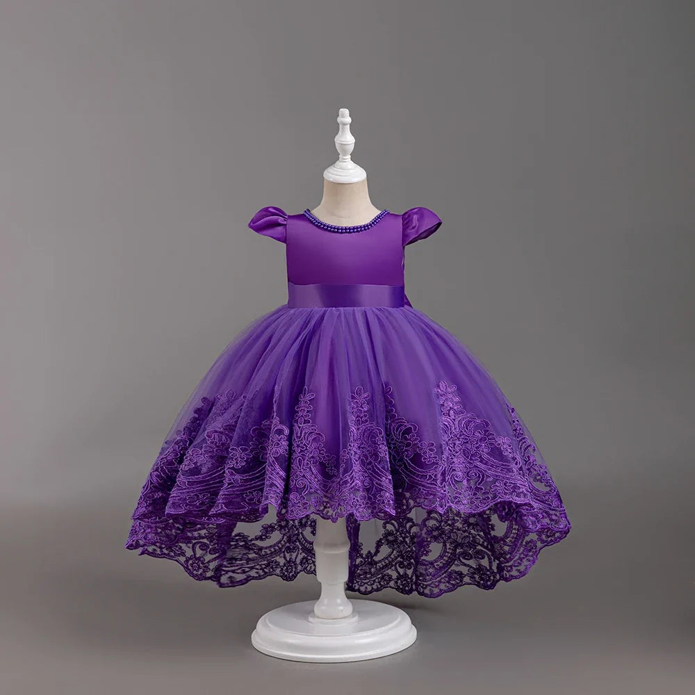 Girls Flower Embroidery Party Dresses Kids Summer Formal Holiday Birthday Gown Kids Trailing Evening Princess Clothes 1-6