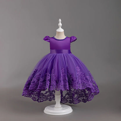 Girls Flower Embroidery Party Dresses Kids Summer Formal Holiday Birthday Gown Kids Trailing Evening Princess Clothes 1-6