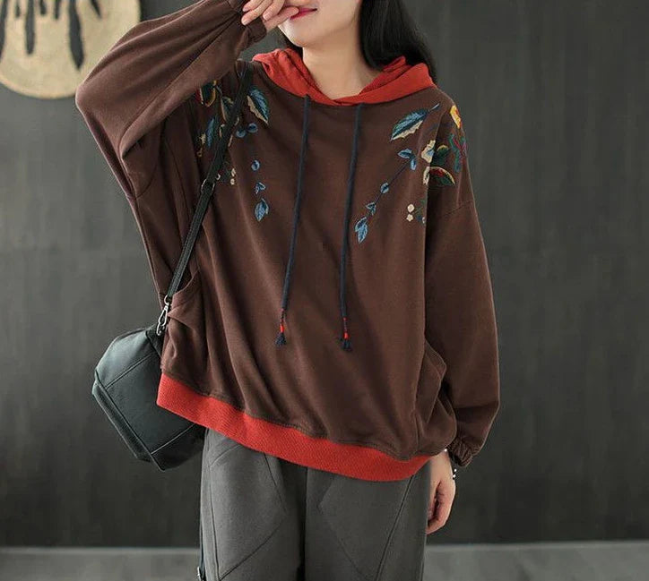 Brown Hoodies Embroidered Female Clothes Hooded Red Sweatshirts for Women Loose Green Baggy Tops Aesthetic Thick Goth Trend Emo