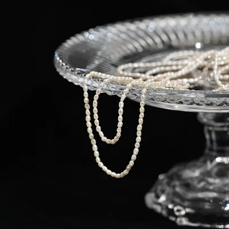 2.5-3.5mm Rice Shape Freshwater Pearl Necklaces 40cm Length 925 Sterling Silver Collar Necklaces for Women Jewelry Gift