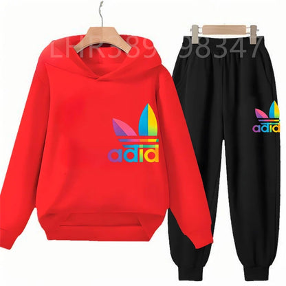 Children Fun Brand Black Clothing Hoodie Coat Sweatshirt Top+Trousers Boys Girls White Toddler 3-12Yrs Casual Kids Pullover Set