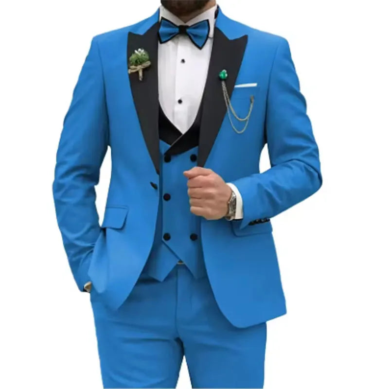 Slim Fit Men Suits Double Breasted Groom Formal Business Male Blazer Set Peak Lapel Party Wedding Tuxedo (Jacket+Vest+Pants)