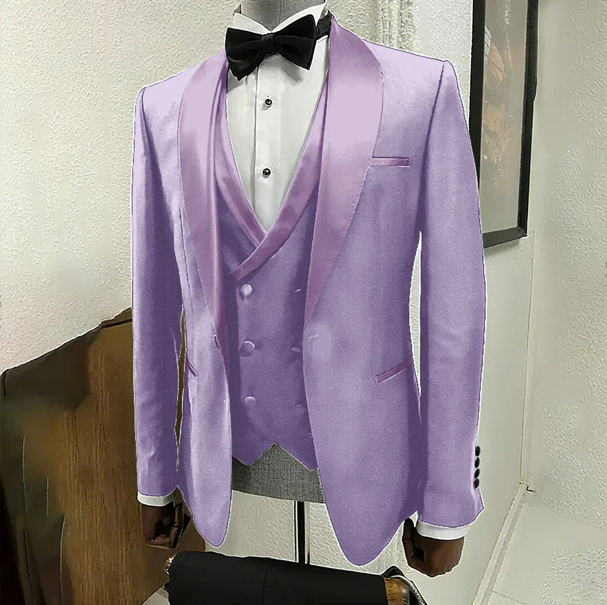 Black Suits for Men 3 Piece Classic Shawl Lapel One Button Tuxedo Fashion Groom Wedding Party Banquet Dinner Slim Male Suit
