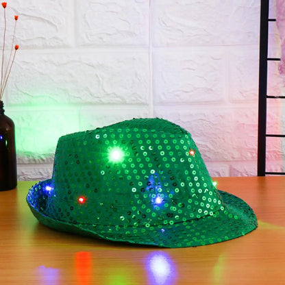 Unisex Light Up Flashing Led Fedora Trilby Jazz Hat Panama Cap Sequin