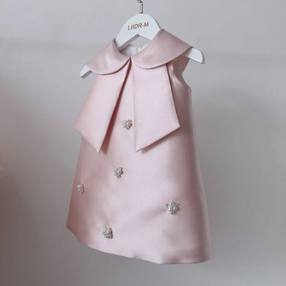 New Girls Western Style Long-Sleeved RedAWord PrincessAExpansion Skirt Handmade Pearl Diamond Dress Skirt