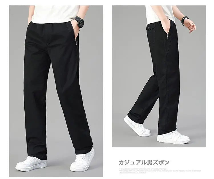 Men's Cotton Relaxed Fit Pants Full Elastic Waist Casual Sportswear Twill Pants Running Sweatpants Casual Cargo Pants