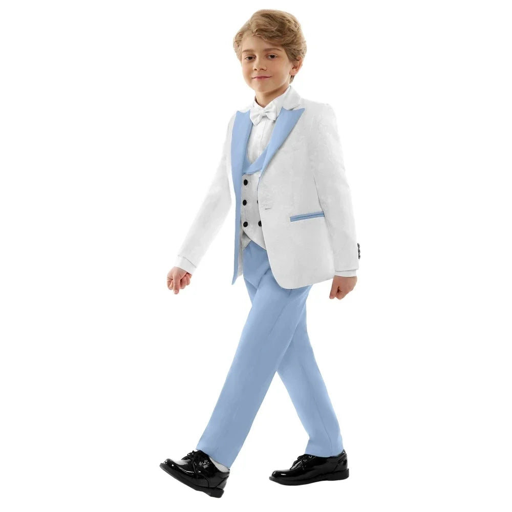 Sky Blue Child 4 Pieces Suits Handsome Children's Ring Bearer Wedding Set Comfortable Formal Slim Fit Suit For Award Ceremony