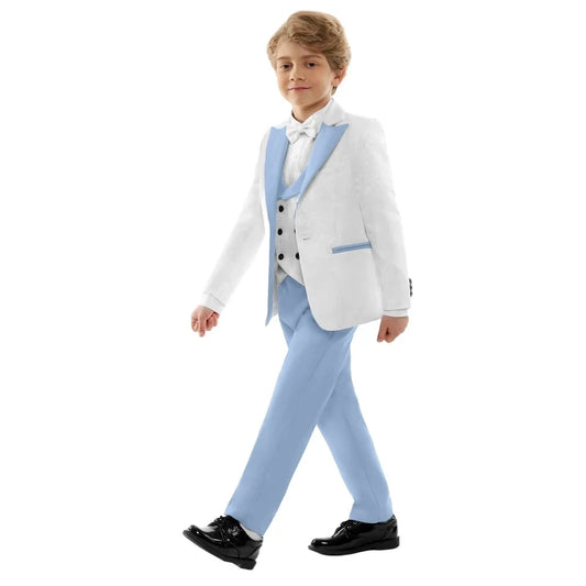 Sky Blue Child 4 Pieces Suits Handsome Children's Ring Bearer Wedding Set Comfortable Formal Slim Fit Suit For Award Ceremony