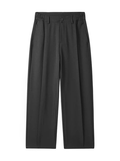 2023 New Autumn Casual Pants Men Korean Fashion Banded Waist Stretch Wide Leg Pleated Suit Slacks Straight Loose Drape Trousers