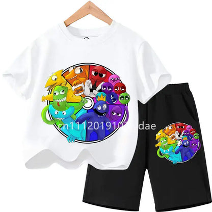 Kids Rainbow T-shirt Friends Girls Boys Clothes Summer Short Sleeve Tshirt Set Cartoon Tee Tops Game Anime Shirts Camiseta