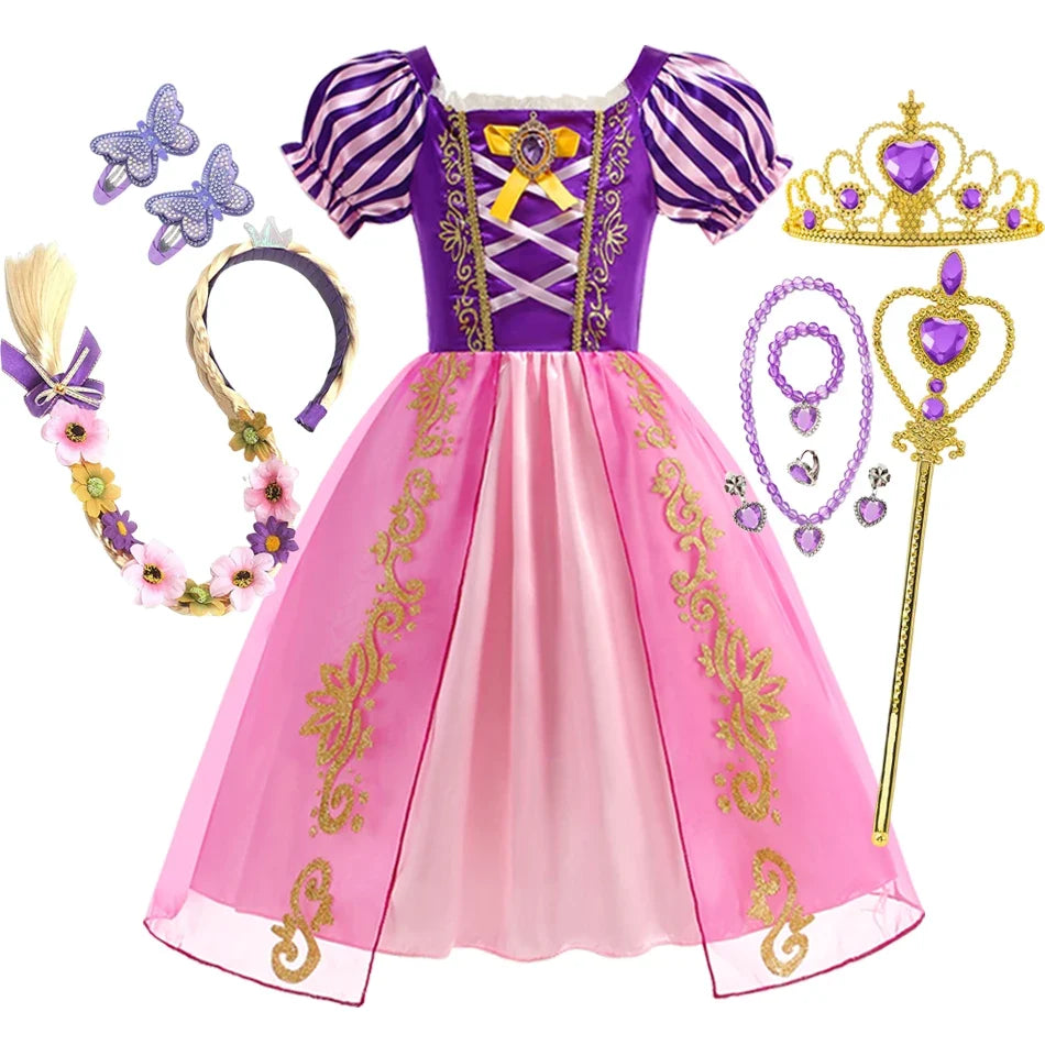 2026 Girls Costume Sleeping Beauty Aurora Princess Party Rapunzel Halloween Snow White Cosplay Costume Kid Cinderella Dress up