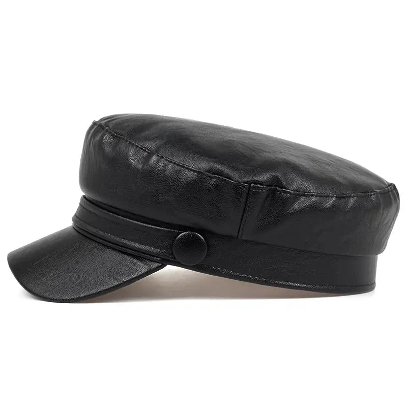 Pu Leathe Solid Color Army Cap Spring and Autumn Outdoor Casual Adult Sun Hats Hip Hop Hat Sunscreen Hat Sports Cap