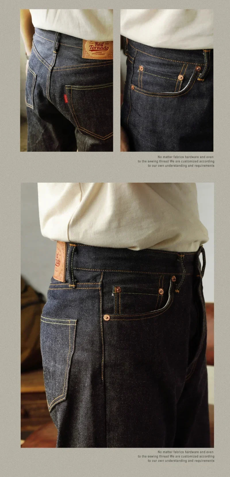 55501 Relaxed Straight Fit Men's Jeans Raw Selvedge Denim Pants Amekaji