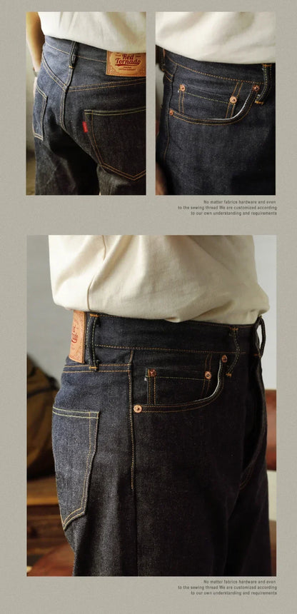 55501 Relaxed Straight Fit Men's Jeans Raw Selvedge Denim Pants Amekaji