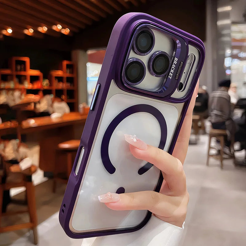 Luxury for Magsafe Magnetic attraction Bracket Case for IPhone 17 16 15 13 12 Pro Max Lens Holder Protection Clear Cover