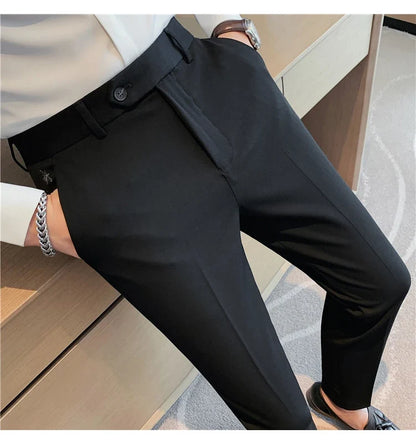 Autumn Winter New Embroidered Business Formal Pants Men Fashion Wedding Slim Fit Trousers High Quality Solid Social Suit Pants