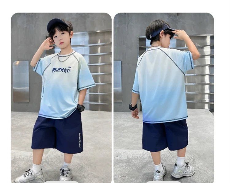 Kids Boy Summer Set Quick-drying T-shirt Shorts Clothing Set New Casual Child Sportswear 2 Pieces Outfit 5 6 7 8 9 10 11 12 14 Y