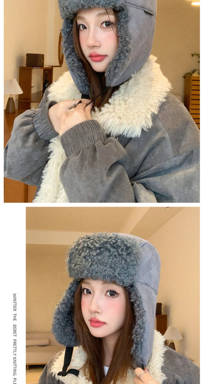 Russian Hat Thick Warm Lamb Fleece Winter Hat for Men Women Windproof Snow Ski Trapper Earflap Cap Male Female Bomber Hat
