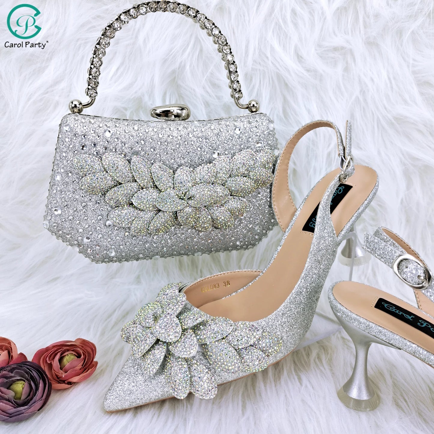 New Sky Blue Satin Handmade Flowers Shoes And Bag African Women's Banquet Pointed Toe Heels Matching Shoes And Bag Wedding Party