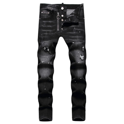 2025 Men's Ripped Jeans Luxury Brand Light Blue Holes Long Trousers Quality Male Fashion Stretch Slim Pants Men Skinny Jeans