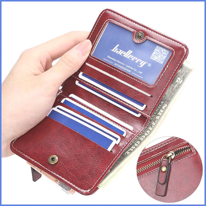 Portefeuille court en PU ciré huilé pour femmes, porte-monnaie multi-cartes avec fermeture éclair, sac tout-en-un