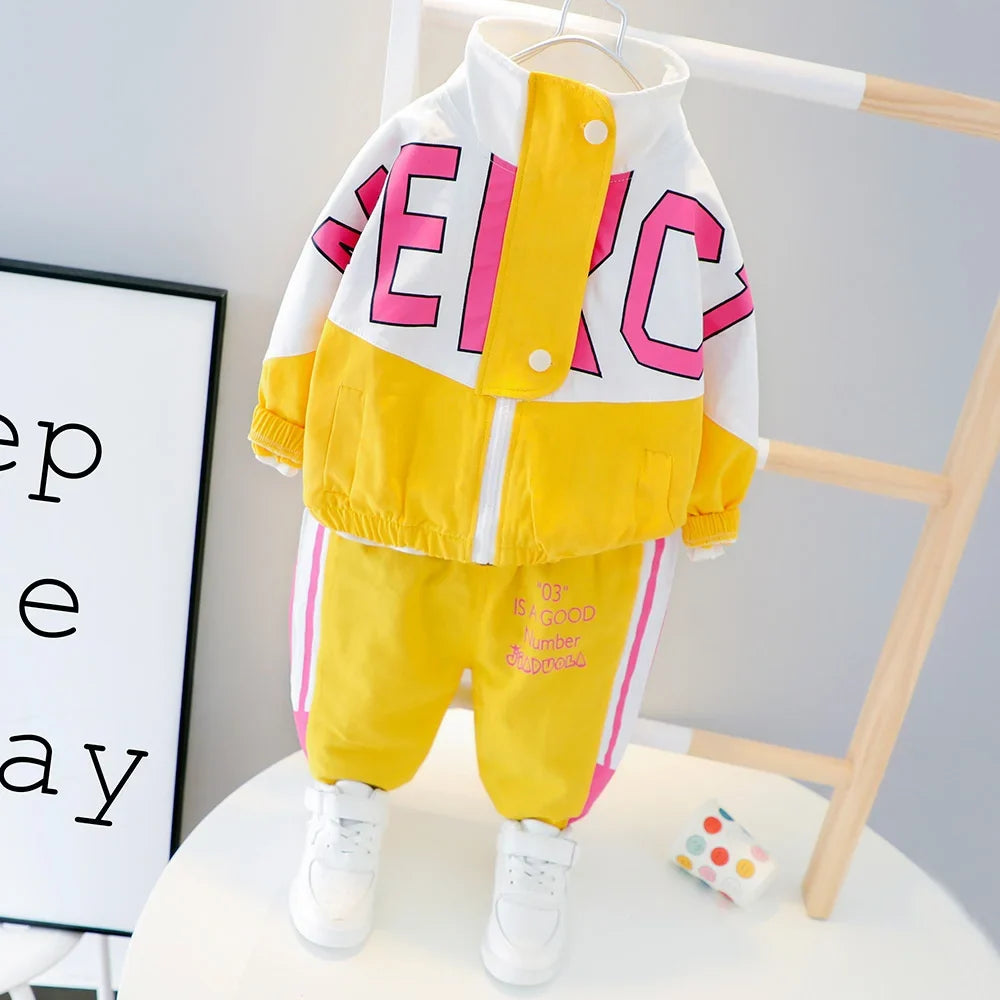 Fashion Spring Autumn Baby Girl Clothes Children Boys Casual Letter Jacket Pants 2Pcs/Set Toddler Cotton Costume Kids Tracksuits