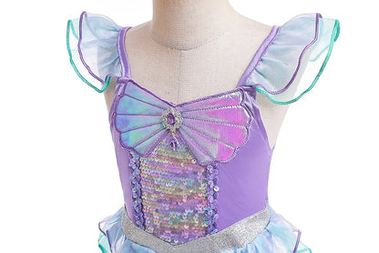 Halloween Costume Mermaid Dress Girl Ruffles Shell Fishtail Frocks Ariel Fantasy Luxury Princess Gown Children Fancy Fairy Dress