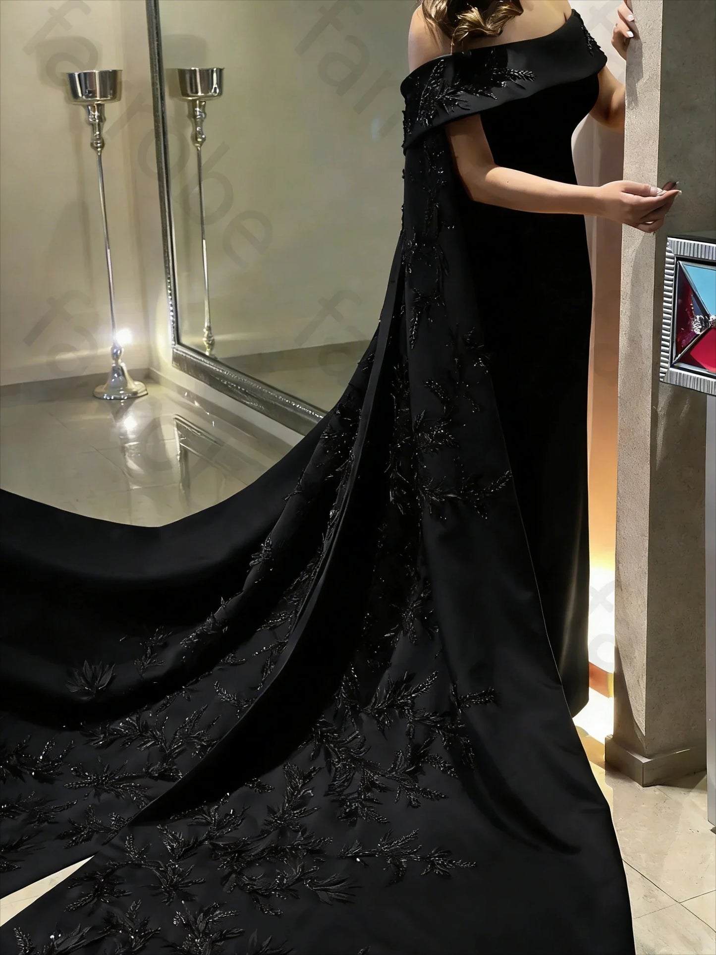 Customized Ankle Length Sheath Evening Party Gowns Women Beaded Applique Long Wrap Prom Dresses Zipper Back Vestidos Des