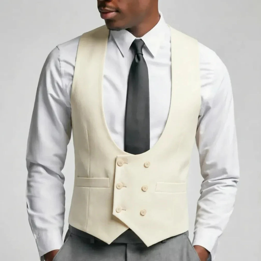 Men Vest Gray Solid Double Breasted Waistcoat For Wedding Groom Banquet Party Business Work Office Casual Daily Men Suit Vest