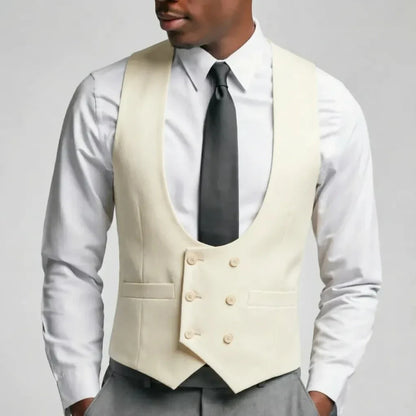 Men Vest Gray Solid Double Breasted Waistcoat For Wedding Groom Banquet Party Business Work Office Casual Daily Men Suit Vest