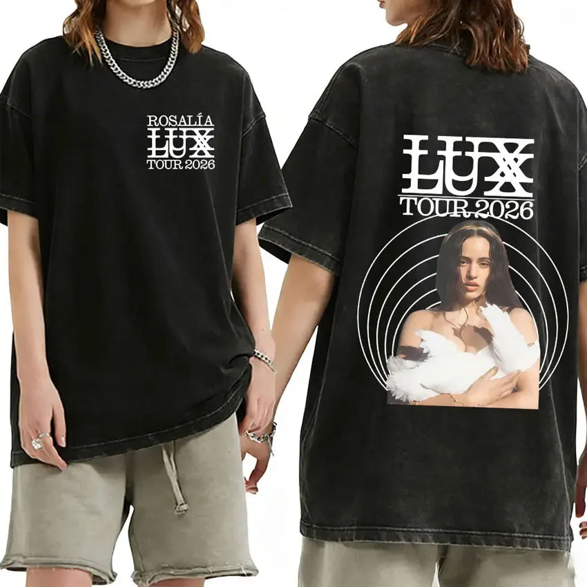 Rosalia Lux Tour Album 2025 Vintage Washed T Shirts Men Women Casual Oversized Cotton T-shirt Fashion Pop Print Clothing Tshirt