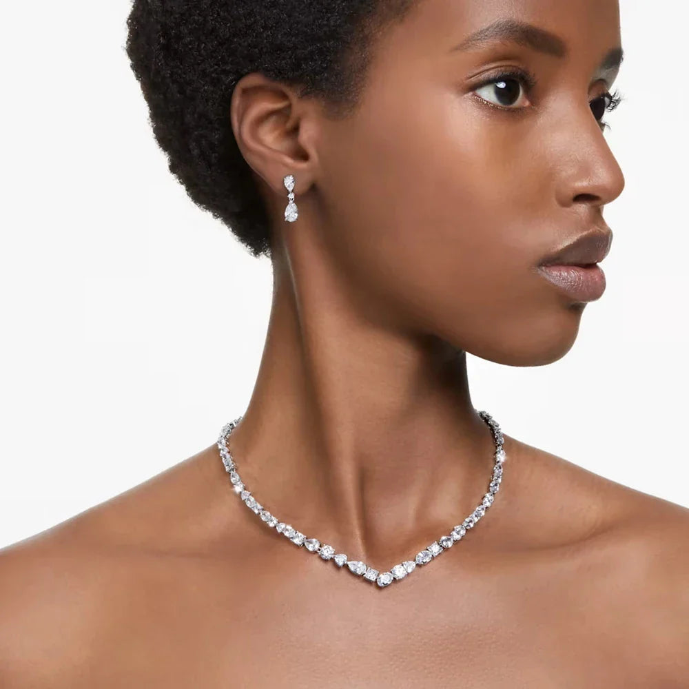 Full Zircon V Shape Neckalce Earrings Set High Quality Jewelry Fashion Show Bling Crystal Bridal Jewelry Set Bridal Wedding Gift