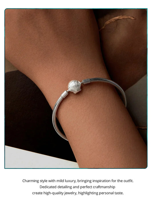 Véritable bracelet en argent sterling 925 avec pendentif brillant et fermoir cœur/coquillage, breloque de base et perles étoilées pour femmes, pour la fabrication de bijoux.