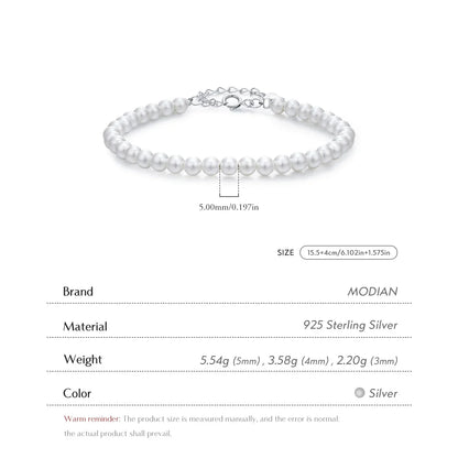925 Sterling Silver Elegant Delicate 3MM 4MM 5MM Stackable Shell Pearl Bracelet For Women Party Fine Jewelry Gifts