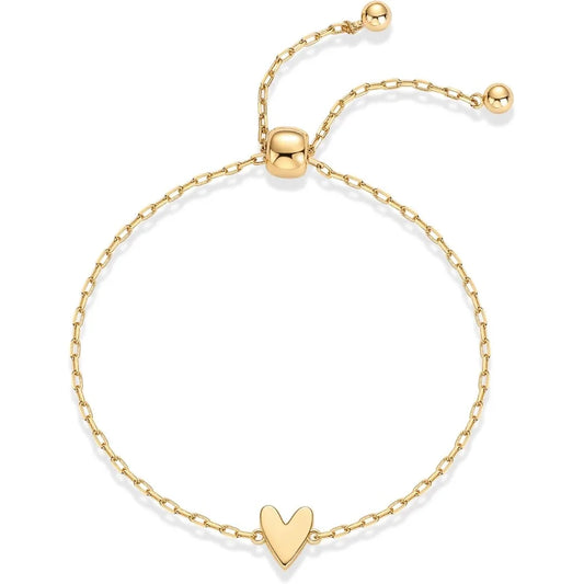 Parure de bracelets cœurs solitaires plaqués or 14 carats – Paire ajustable assortie pour meilleurs amis ou couples