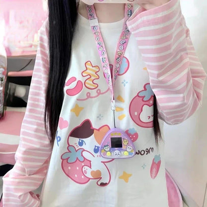 Harajuku Kawaii T-Shirt Women Sweet Japanese Gothic Subculture Loose Letter School Student Tees Long Sleeve Top Spring Outwear