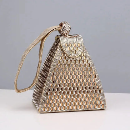 Rhinestones Luxury Evening Bags For Women New In High Quality Pyramid Shape Fashion Chic Point Party Clutch Purse Free Shipping