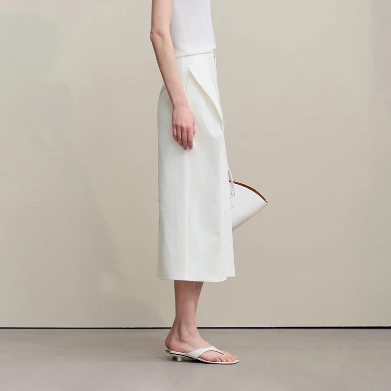 Women's Skirt 2026 Summer New Office Slit H-Line Midi Straight Casual Skirt Asymmetric Pleated Ladies Clothes 12642058
