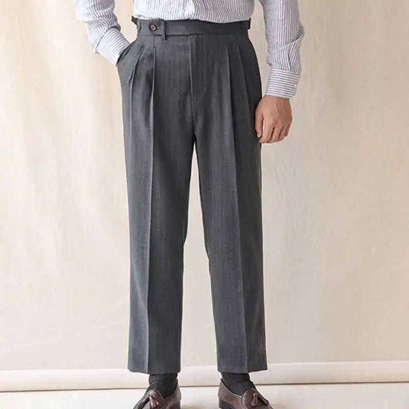 Business High Waist Straight Suit Pants Men British Slim Fit Pants Men Social Trousers Casual Pant Formal Wear Pantalones Hombre
