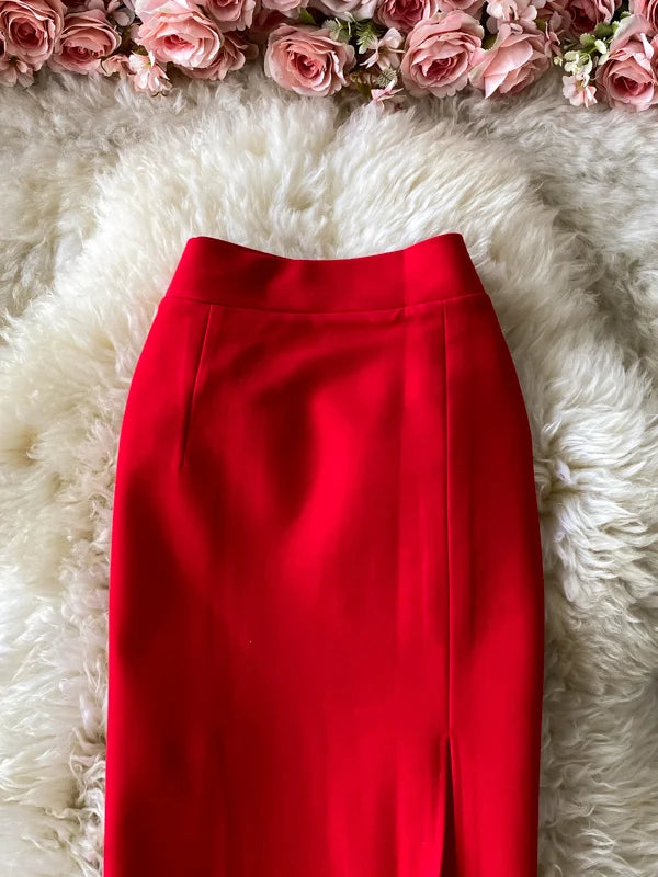 Ele High Waist Midi Skirt Slim Fit Pure Color Asymmetrical OL Busin Women's Faion Spring Ci Commute High Waist