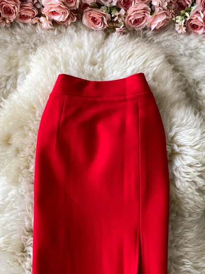 Ele High Waist Midi Skirt Slim Fit Pure Color Asymmetrical OL Busin Women's Faion Spring Ci Commute High Waist