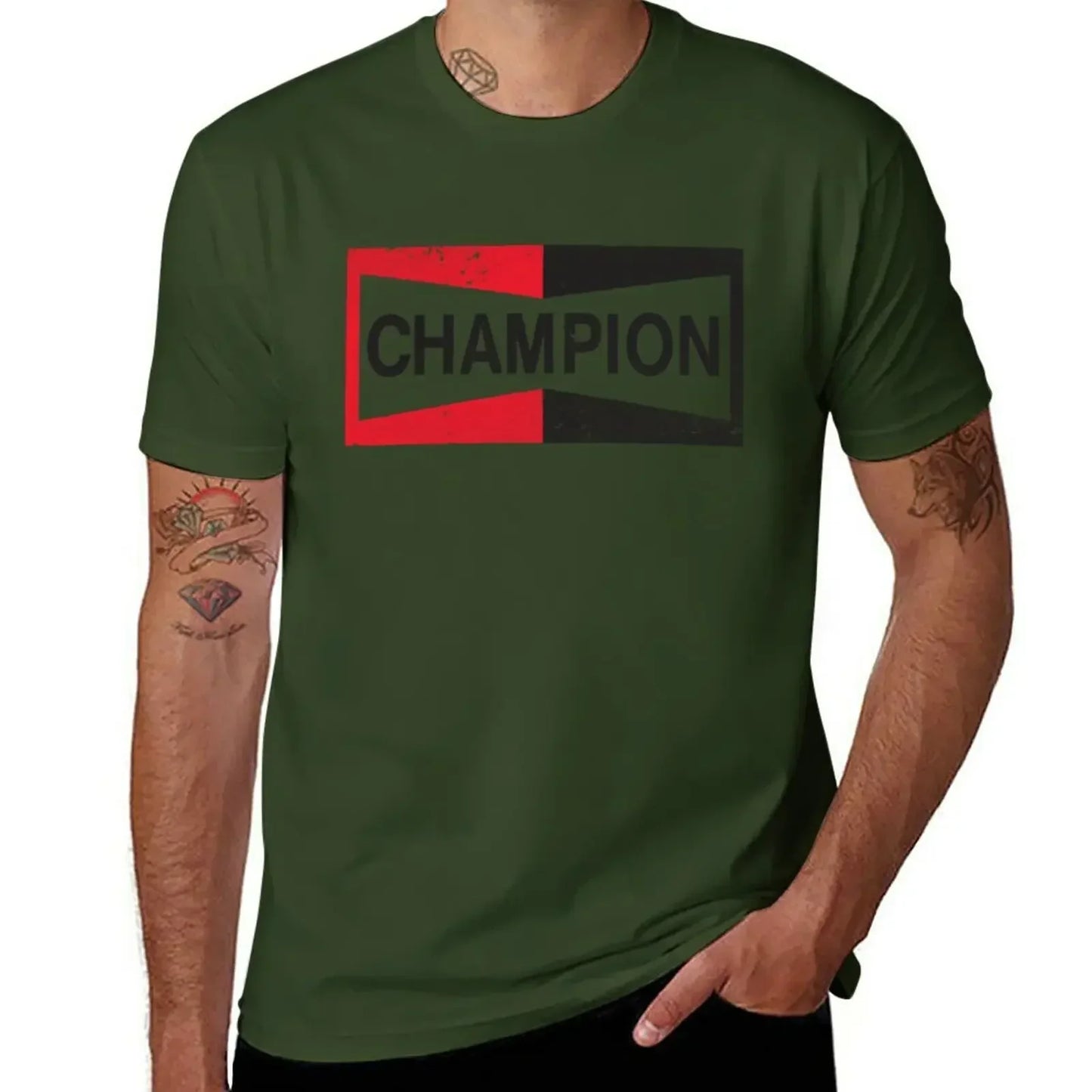 CHAMPION - Spark Plug Retro Distressed Emblem - Cl T-Shirt Short sleeve tee new edition slim fit t shirts for men